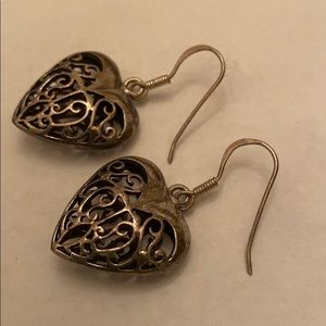 Sterling puffy open filigree heart earrings